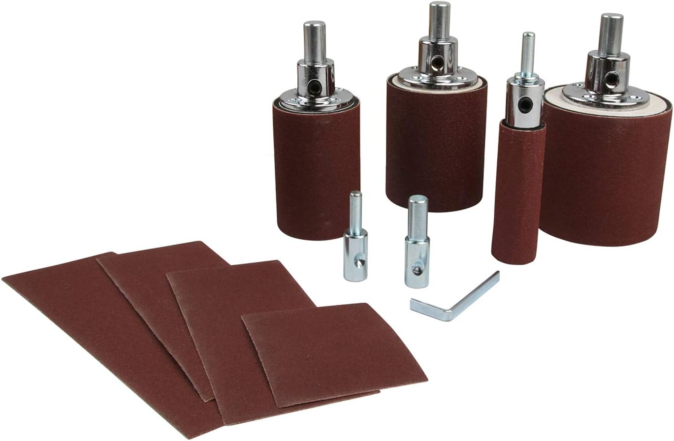 O'SKOOL 4-Piece Sanding Drum Kit with Replaceable Sandpaper for Drill Press -Versatile Contouring and Edge Sanding Tool