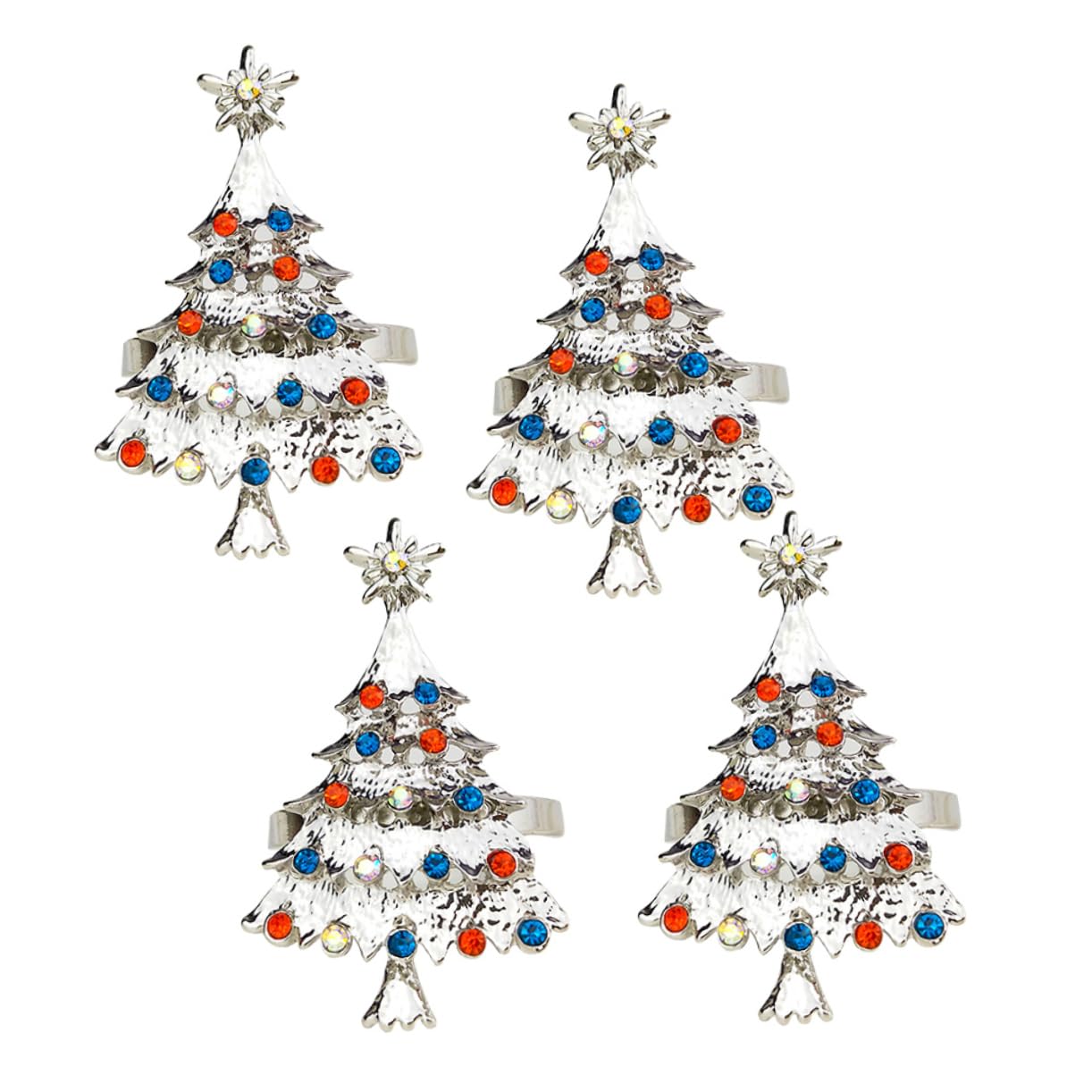STOBOK 4 Pcs Rhinestone Napkin Rings Christmas Tree Napkin Holder Rings Serviette Buckles for Holiday Wedding Christmas Thanksgiving Table Decoration Silver
