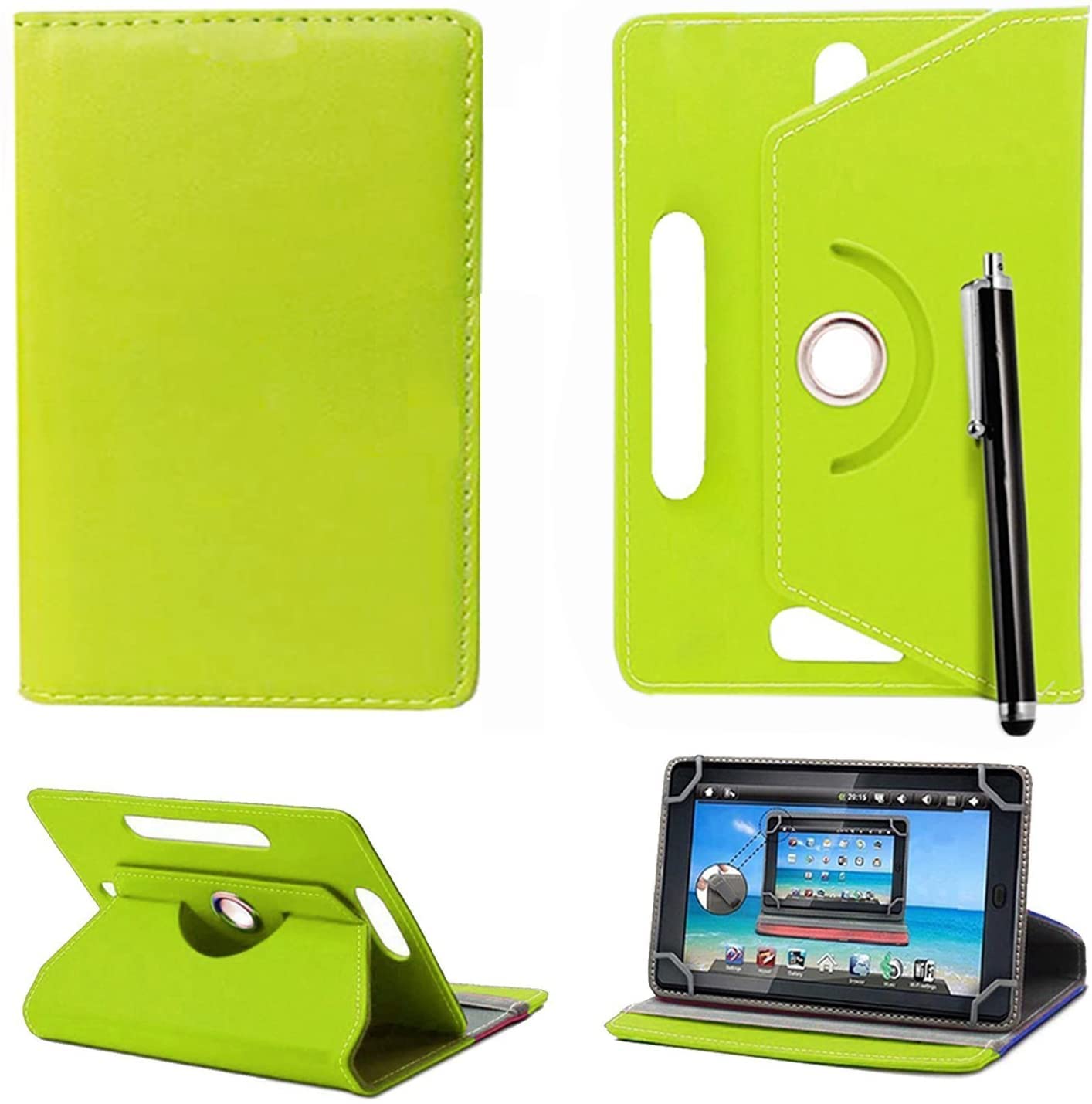 10inch Tablet Case Cover - Universal Leather Stand Case Folio Cover Magic Leather 360° Rotating Case Fits for ALL 10" Inch & 10.1" Inch Android Tablets tab + Stylus Pen (GREEN CASE COVER)