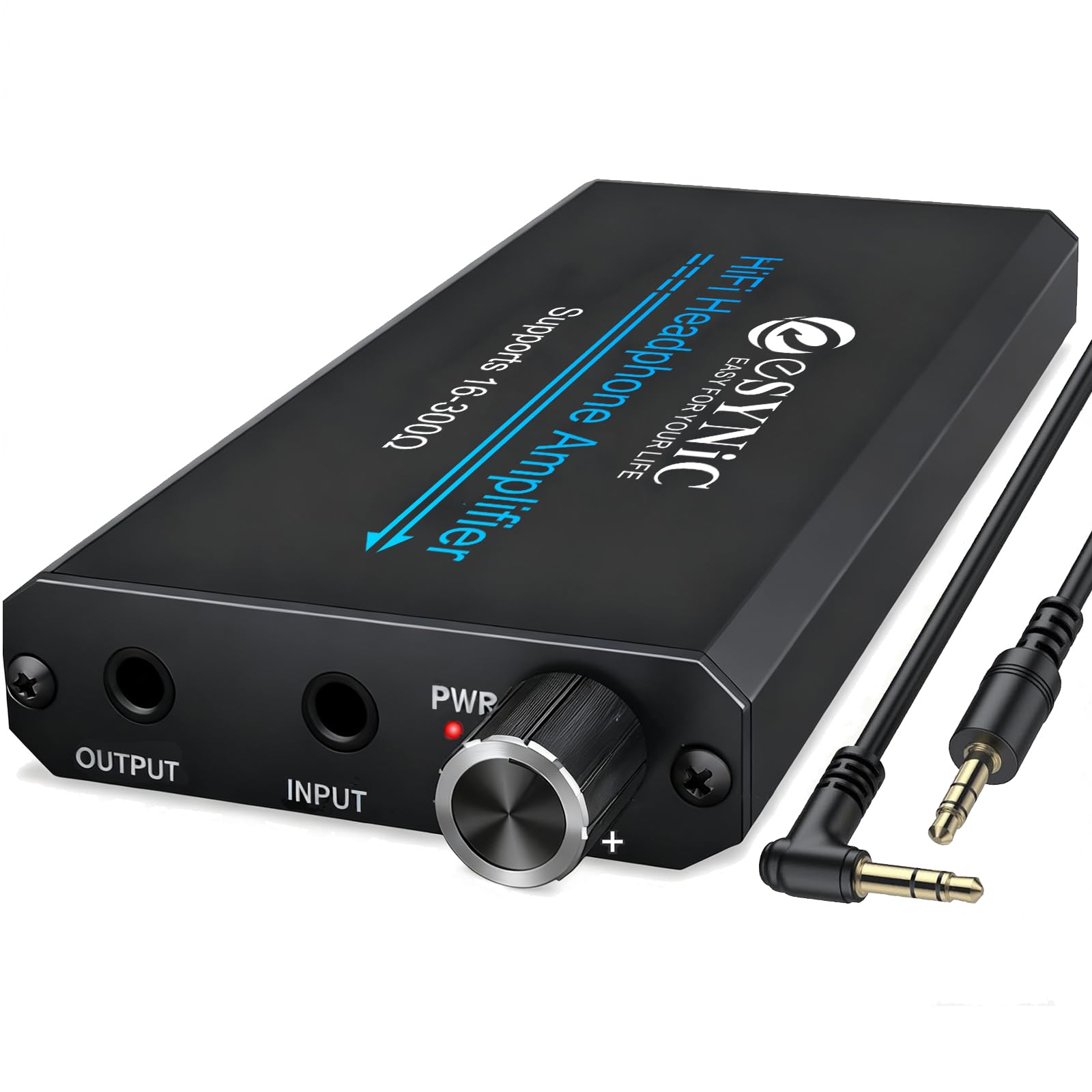 eSynic Portable Headphone Amplifier: 16-300 Ohms, 1000mAh, Gain Switch & Volume Control for Phone, Laptop, PC, Gaming
