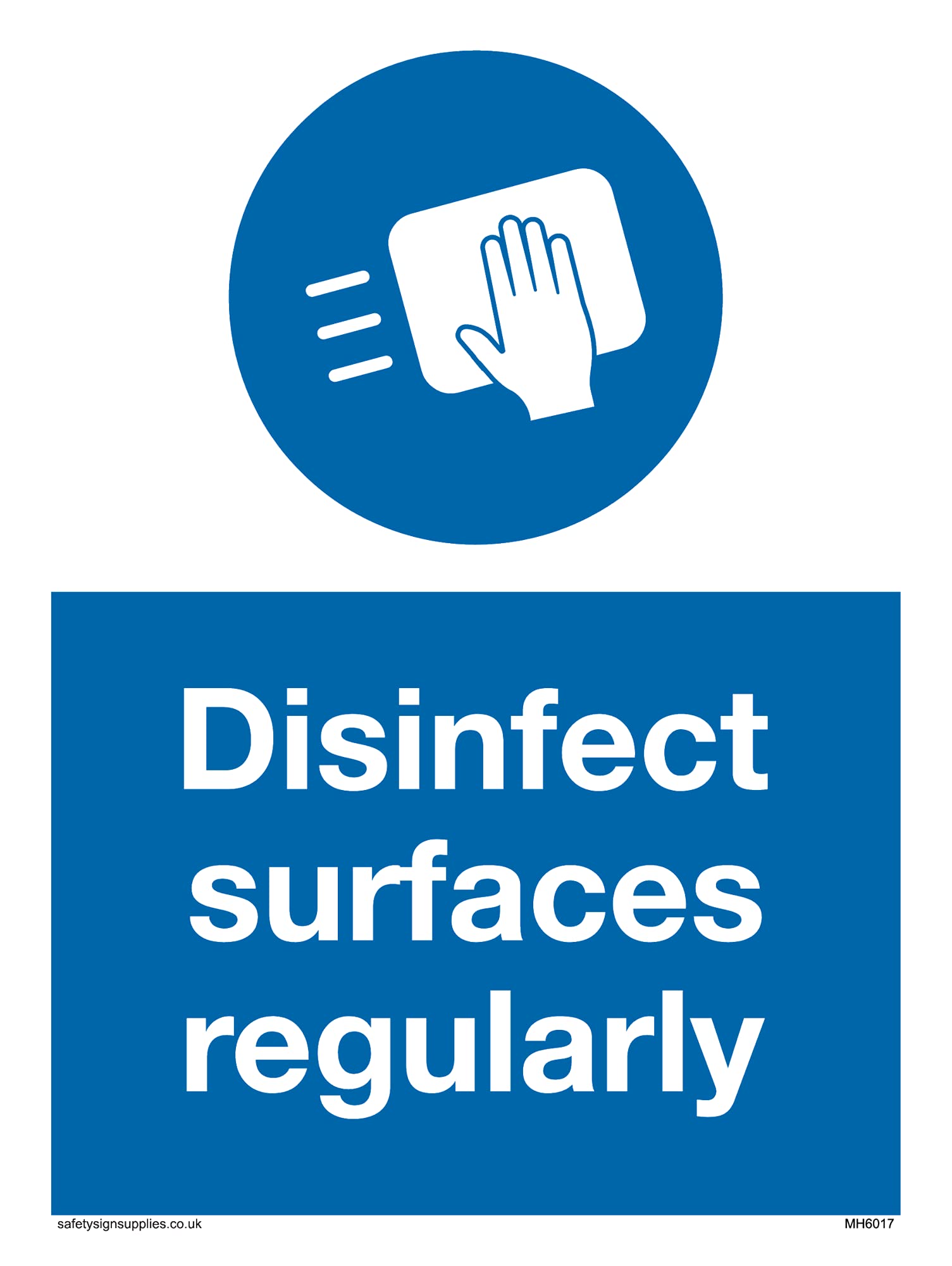 Pack of five - Disinfect surfaces regularly with mandatory surface eipe symbol Sign - 150x200mm - A5P