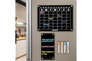 KICHOMTI Magnetic Calendar for Fridge Monthly Dry Erase Calendar Whiteboard 16”x12" Inches+Memo Acrylic Dry Erase Board for Refrigerator with 4 Dry Erase Markers in 4 Colors house decor(Black)