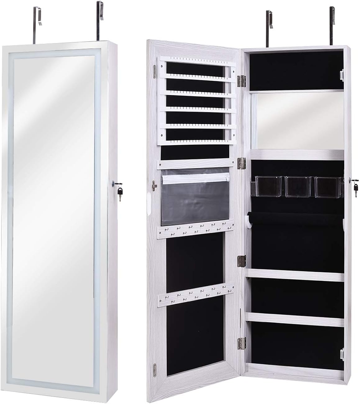 Dlandhome Armoire A Bijoux Avec Miroir Plein Longueur Autoportante Verrouillable A Pied Mural 360 Rotatable Foulard Armoire De Rangement Pour Les Bijoux Rangement Et Organisation Rangement Pour Vetements Et Penderies