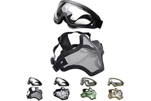 Outgeek Airsoft Half Face Mask Steel Mesh and Goggles Set for Halloween and Xmas