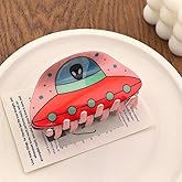 Alien Ship Design Hair Claws Non Slip 3.9" Hair Clips for Women Girls Medium Thick Hair Accessories, Pink