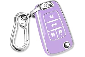 QBUC for Chevy Key Fob Cover With Keychain Silver Trim Soft TPU Compatible with 2010-2019 Chevrolet Chevy Equinox Malibu Impala Cruze Sonic 4 Button(Purple)