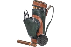 Semikk Travel Cigar Humidor, Cigar Accessories with Cutter and Built-in Humidifier, Portable Leather Case Holder Pouch for Up