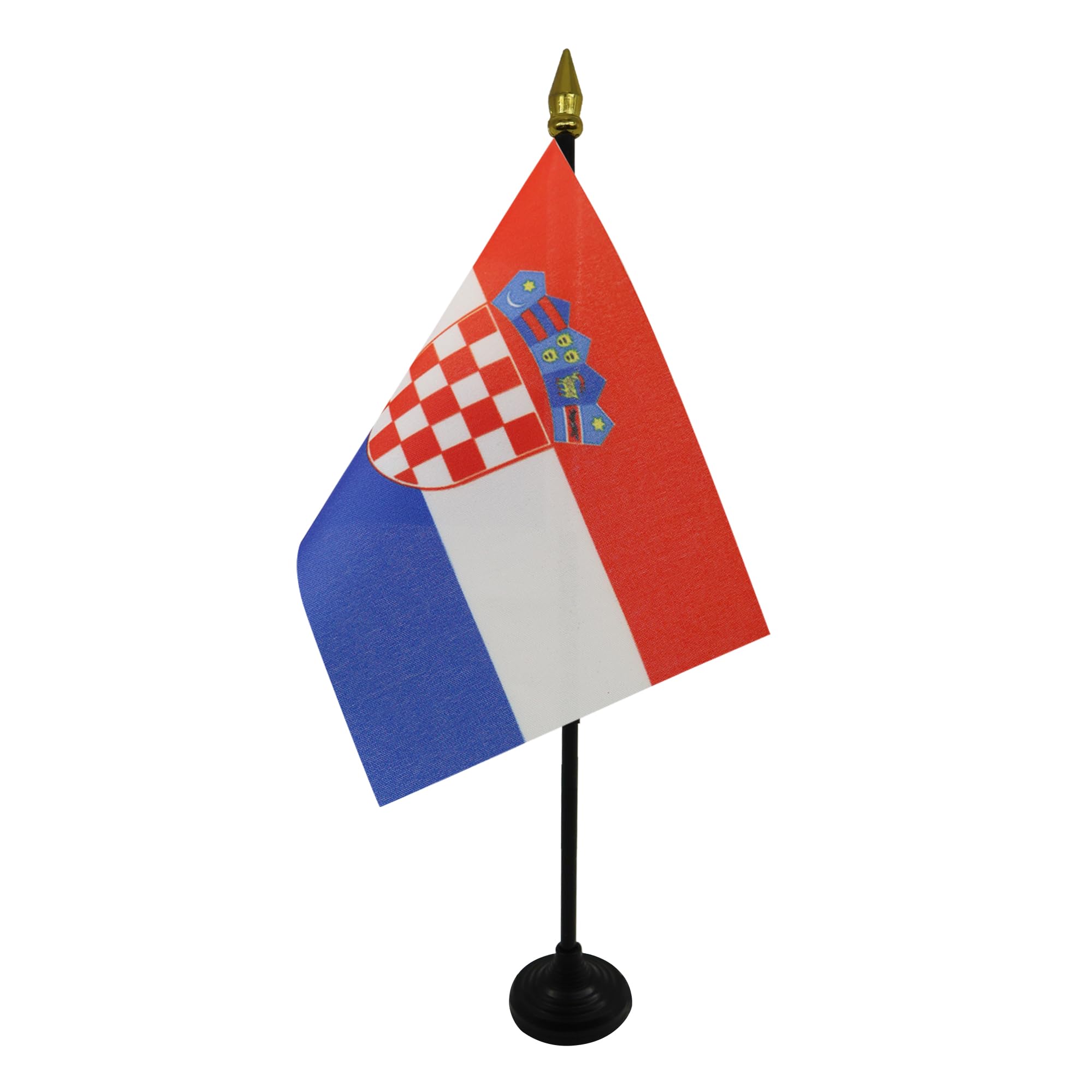AZ FLAG - Croatia Table Flag 4'' x 6'' - Croatian Mini Desk Flag 100% Polyester 15 x 10 cm - Office Mini Banner with 10'' Pole - Golden Spear
