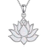 AINFQY Lotus Necklace 925 Sterling Silver Opal Jewelry Pendant Necklace Lotus Flower Yoga Necklace Gift for Women Mom Wife
