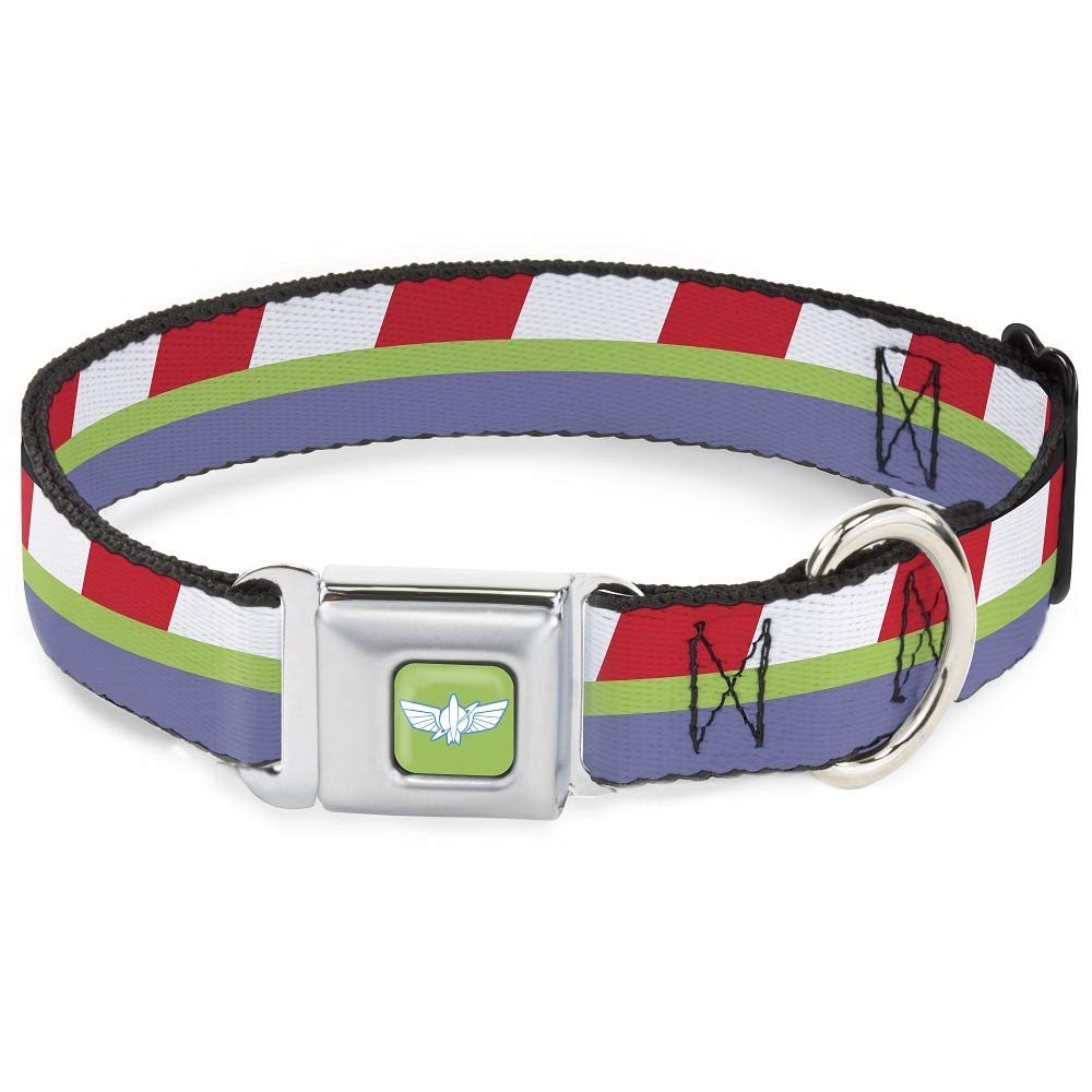 Buckle-Down Dog Collar Seatbelt Buckle Toy Story Buzz Lightyear Bounding Stripe Red Green Purple 11 to 17 Inches 1.0 Inch Wide, Multi Color (DC-SB-DYXU-WDY494-1.0-M)