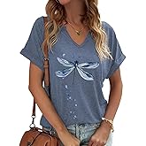 PUCKOLITY Vintage Flowers V Neck Shirt for Women Boho Floral Wildflowers Graphic Tee Casual Cottagecore Summer T Shirt