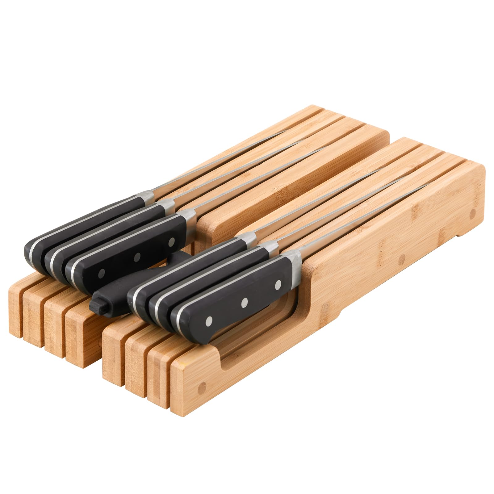 Photo 1 of Bamboo Knife Block and In-Drawer Storage, Display Stand and Organizer, In-Drawer Knife Drawer Organizer Holds Up To 7 Knives and 1 Sharpener(Not Included)