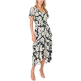 Vince Camuto Womens Elbow Sleeve Smocked Waist Tiered Maxi Dress