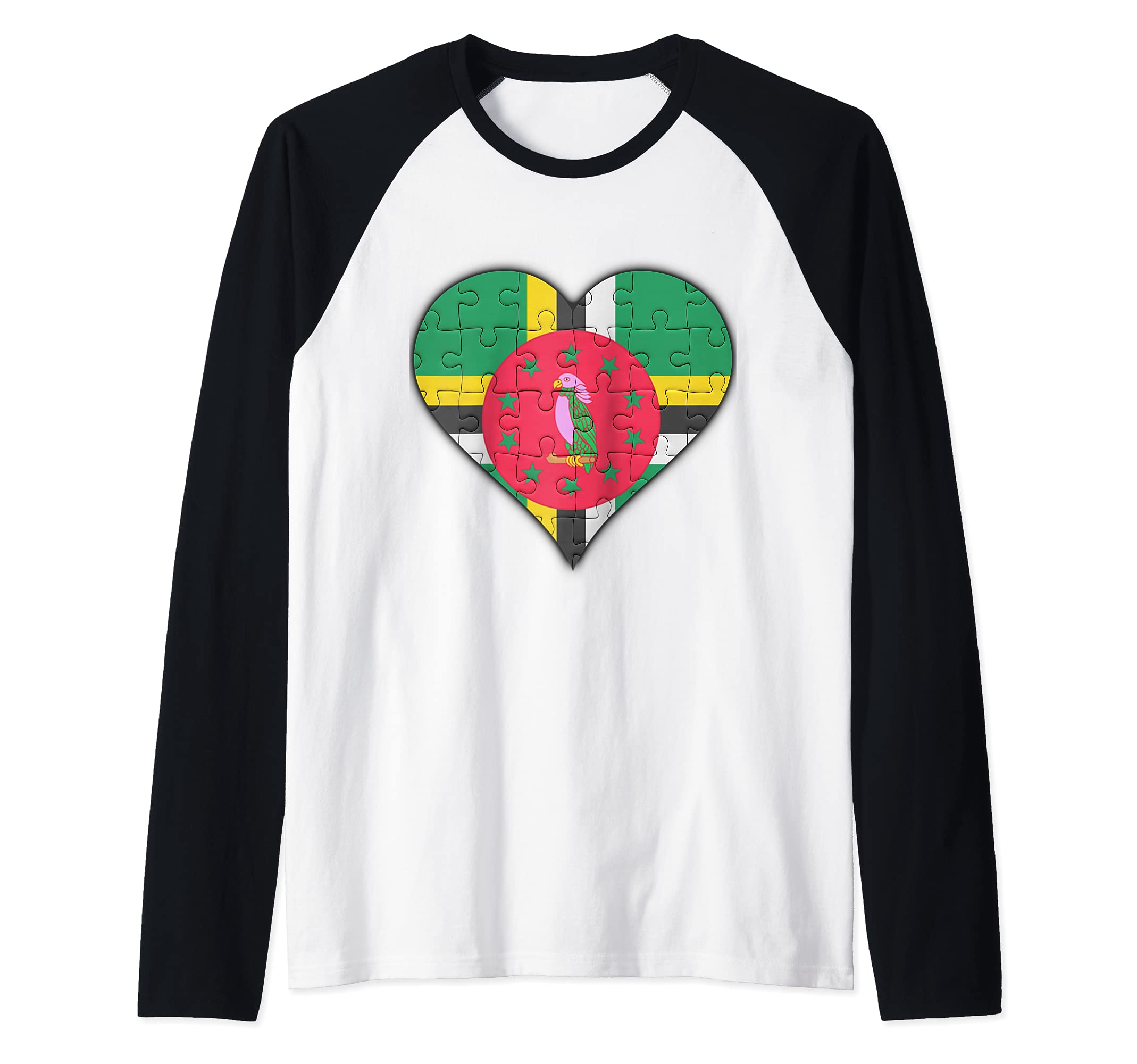 Dominica Dominican Flag Heart Raglan Baseball Tee