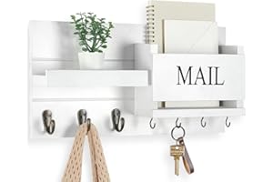 Lwenki Mail Organizer for Wall Mount – Key Holder with Shelf Includes Letter Holder Hooks for Hallway Kitchen Farmhouse Decor