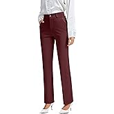 FUNYYZO Dress Pants Women's Stretchy Straight Leg Button Slacks Trousers with Pockets Casual Pants