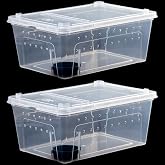 Critter Keeper 2-Pack, Cricket Cage &amp; Reptile Feeding Box 12.59"x8.66"x5.9" Transparent Portable Plastic Snake Habitat Escape-Proof Ventilated Design for Gecko, Tarantula, Scorpion, Spider, Frog