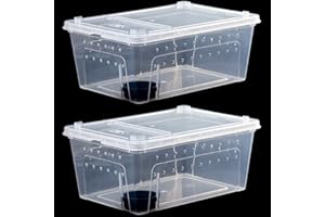 PINVNBY Critter Keeper 2-Pack, Cricket Cage & Reptile Feeding Box 12.59"x8.66"x5.9" Transparent Portable Plastic Snake Habitat Escape-Proof Ventilated Design for Gecko, Tarantula, Scorpion, Spider, Frog