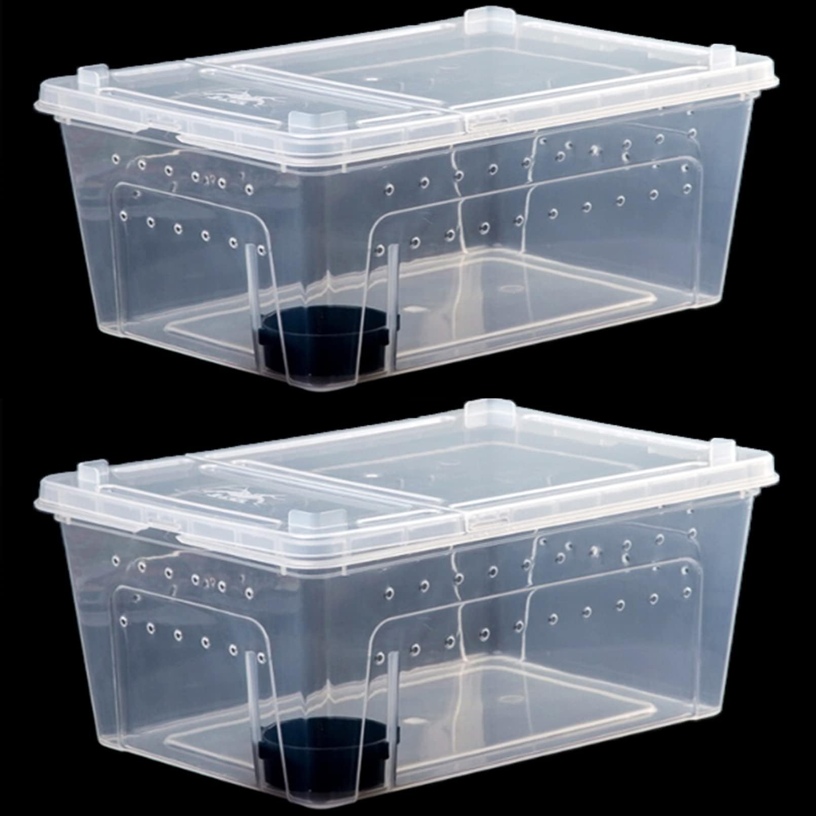 Photo 1 of Critter Keeper 2-Pack, Cricket Cage & Reptile Feeding Box 12.59"x8.66"x5.9" Transparent Portable Plastic Snake Habitat Escape-Proof Ventilated Design for Gecko, Tarantula, Scorpion, Spider, Frog