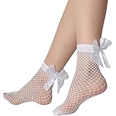 SHENHE Women's Fishnet Sheer Socks Ribbed Bow Hollow Out Above Ankle Socks