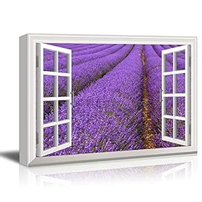 Creative Window View Canvas Prints Wall Art - Lavender Field - 24" x 36"