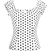 YARN & INK Women's Pinup Shirt 1950s Vintage Rockabilly Puff Sleeve BowBlouse Off Shoulder Tops