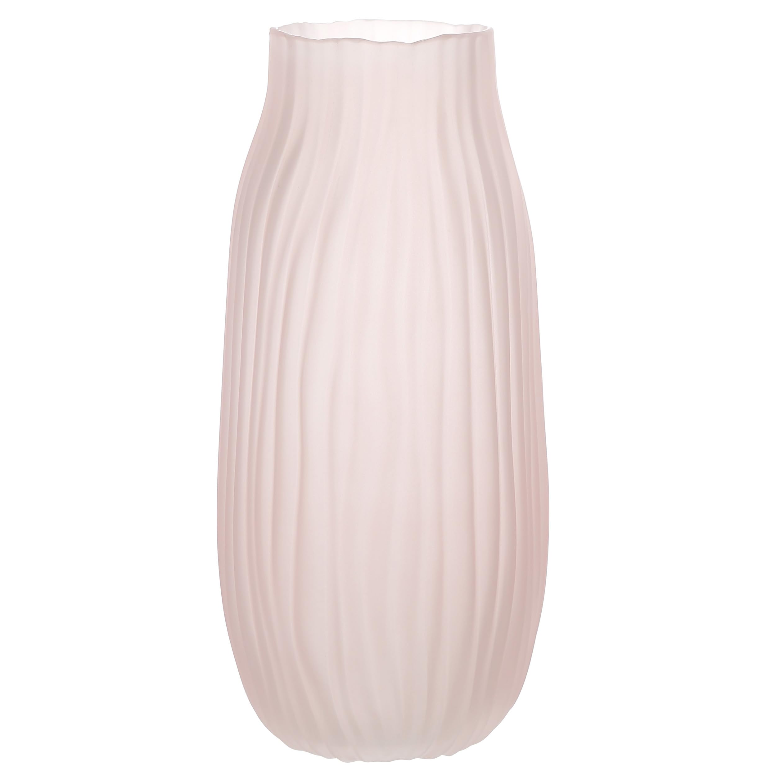 JAKY Global Large Modern Pink Glass Vase H-31cm Tall Ribbed Vase for Flowers Decor - Perfect for Home, Office, Farmhouse Table Centerpieces and Living Room glass Vases for Flowers(Pink 31cm)