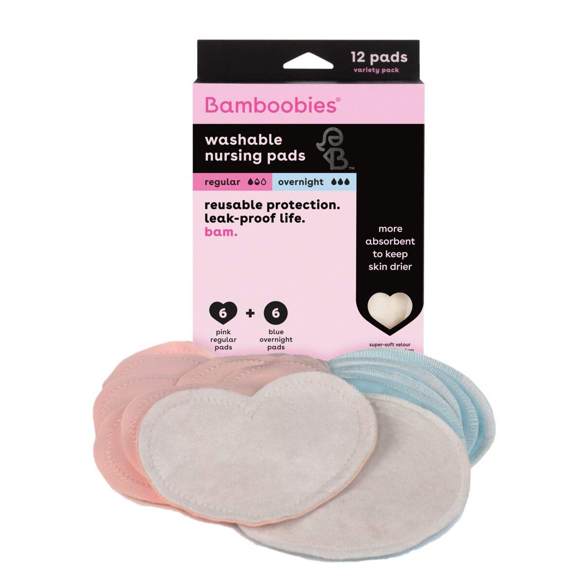 Bamboobies Reusable Nursing Pads (6 Pairs), for Breastfeeding, Super