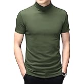 Mens T Shirt Short Sleeve Basic Mock Turtleneck Slim Fit Undershirt Pullover Thermal Solid Tops