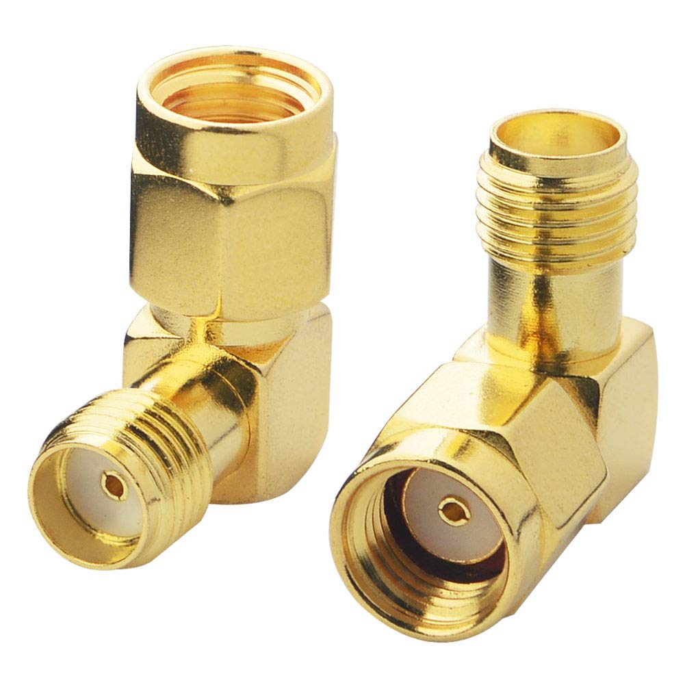 YILIANDUO RF Antenna Adapter RP-SMA Male to SMA Female 90 Degree Right Angle Gold-Plated Connector for 2G/3G/4G LTE Antenna Plug Goggles Hsdpa UMTS Pack of 2