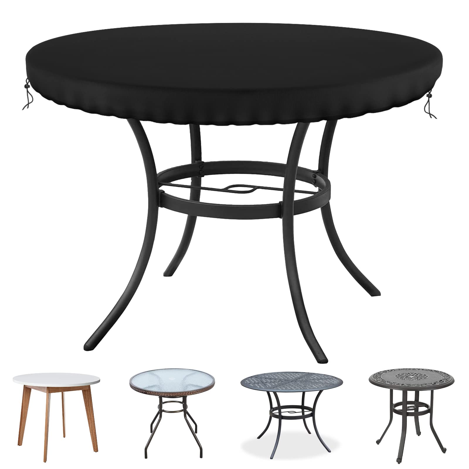 Garden Table Cover - Round Patio Table Top, Outdoor Fitted Tablecloth, Waterproof & Wipe Clean for Indoor/Outdoor Use, Diameter 114cm Black