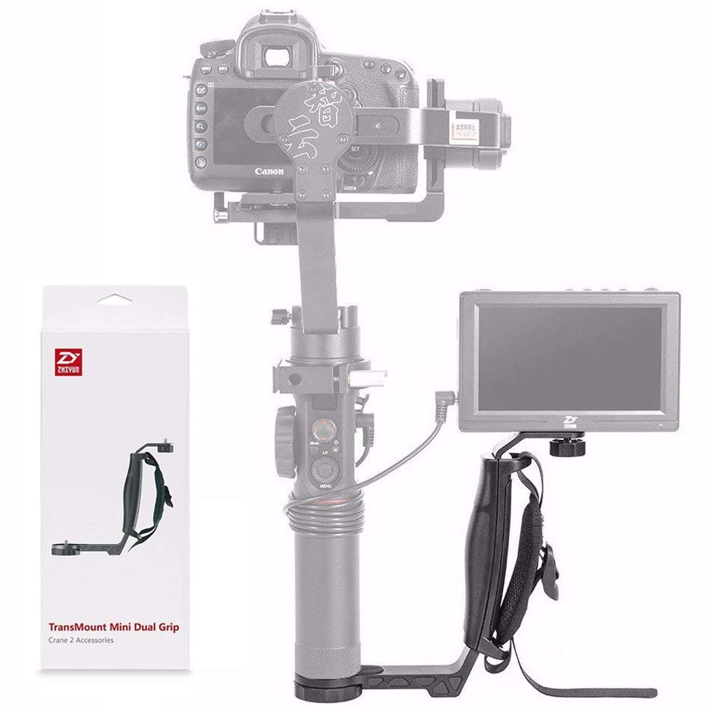 Zhiyun Mini Dual Grip, Transmount Single Handle Grip L Bracket Rig 1/4 Screw Connector for Zhiyun Crane 2 Crane Plus Crane M V2 Series DJI Ronin-S Handheld Gimbal Stabilizer w/EACHSHOT Cleaning Cloth