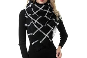 Women's Plaid Blanket Winter Scarf, Warm Cozy Tartan Wrap Oversized Shawl Scarves for Women