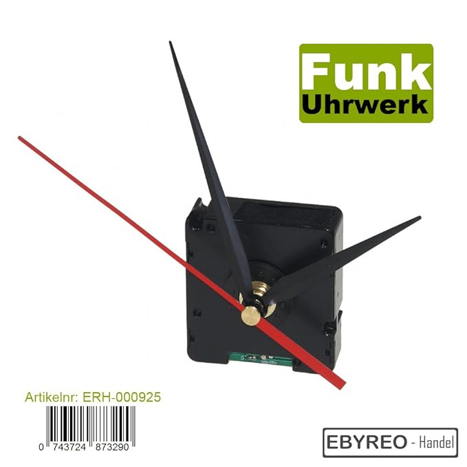 EbyReo® | präzises DCF Funk Uhrwerk mit 3 kompletten Zeigersätzen aus Kunststoff (Funk-Uhrwerk)