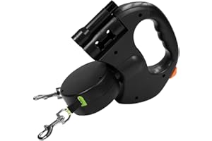 GREGCE Dual Retractable Dog Leash for Small Dogs-Dog Walking Belt for Running Hiking Training with 360 Tangle-Free,Double Dog Leash with Reflective Nylon Ribbon for Pomeranian, Teddy (Black)