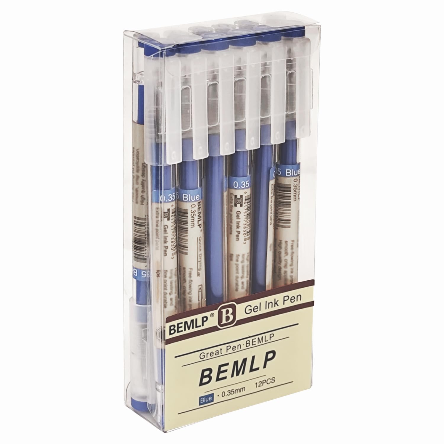 BEMLP Gel Ink Pen Extra fine point 0.35mm Blue Liquid Rollerball Pens Quick Drying Gel Pens School Office student Exam Writing Stationery Supply 12 Pcs/Set (Blue)