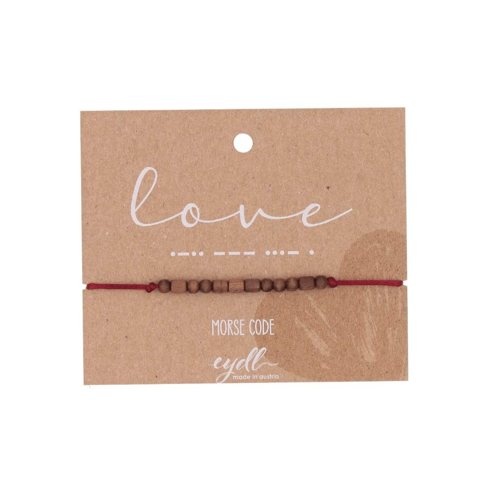 Eydl Wood Jewelry Morse Code bracelet with natural wooden beads made from the finest woods. Bracelet is adjustable in size. Finest handmade in Austria Love/Walnut/Red