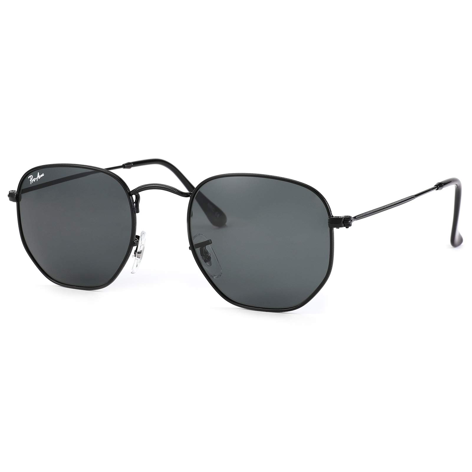 Photo 1 of Pro Acme Small Square Sunglasses for Women Men 100% Real Glass Lens Hexagonal Frame (C9 | Black | Grey, NEW-54)