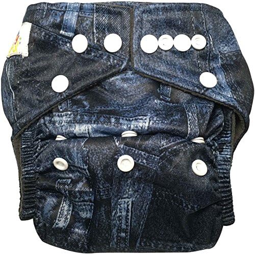 Happy Playful 1 Baby Cloth Diaper All in One One Size Bamboo Charcoal Best for Baby's Soft Skin + 1 FREE Bamboo Charcoal Insert (5 Layers Thick). Machine Washable, Reusable, Adjustable (Blue Jeans)