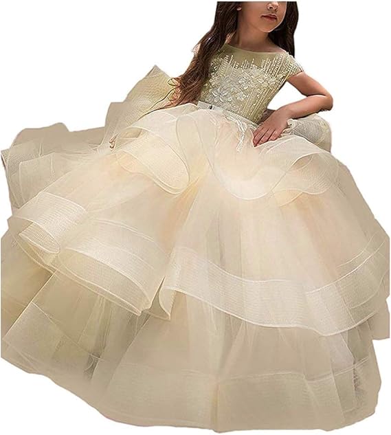 Kids Pageant Dresses Organza Long Kids Prom Puffy Wedding Flower Girl