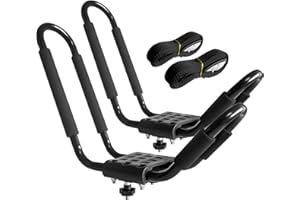 HIGHRAZON Kayak Roof Rack, 1 Pair J-Bar Roof Rack with 2 Ropes. Heavy Duty Kayak Roof Carrier for Your Canoe SUV and Trucks