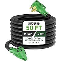 RVGUARD 50 Amp 50 Foot RV/EV Extension Cord, Heavy Duty STW Cord with LED Power Indicator and Cord Organizer, NEMA 14-50P/R S