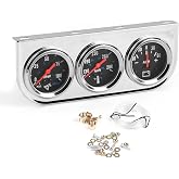 2" 52mm Car Triple Gauge Kit Set Chrome Panel Mechanical 3 in 1 Oil Pressure Gauge Fahrenheit Water Temperature Temp Gauge AMP Ammeter Gauges Meter Black Face