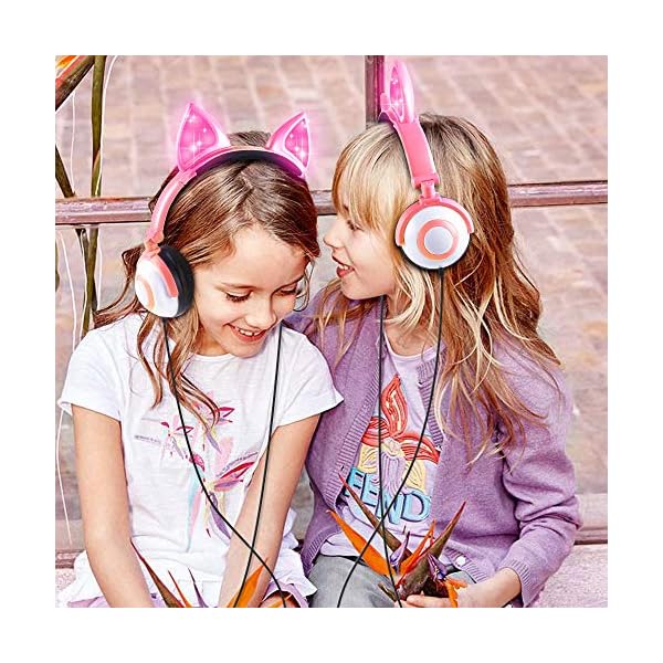 Kids-Headphones-Wired-LED-Glowing-Foldable-Adjustable-Over-Ear-Headphones-Safe-85dB-Volume-Limited-Cat-Ear-Headphones-for-KindleiPadChildrenTeensBoysGirls-Peach-1 esonstyle Kids Headphones, Wired LED Glowing Foldable Adjustable Over-Ear Headphones, Safe 85dB Volume Limited Cat Ear…