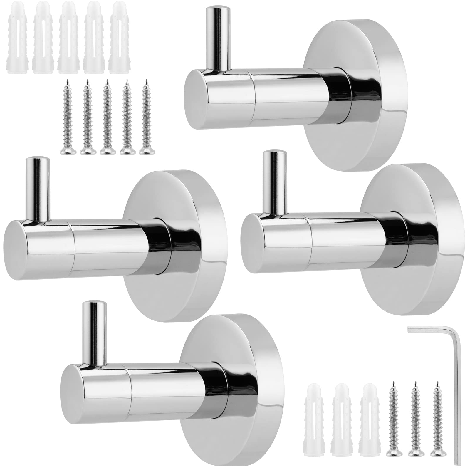 MUKLEI 4 PCS Bathroom Door Hooks, Heavy Duty Towel Hooks, Door/Wall Mounted Towel Holder with Screws for Bathroom, Bedroom, Kitchen, Silver