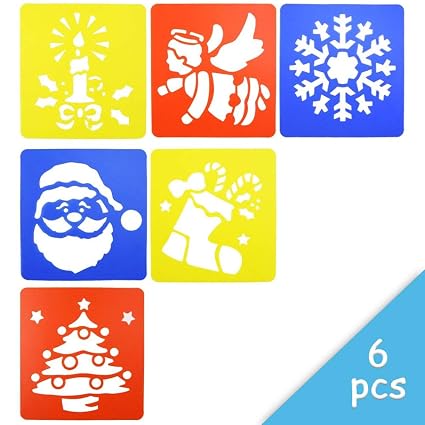 Apol 6 Pcs Plastic Painting Stencilchristmas Themes Santa Claus Christmas Tree Snow Drawing Spraying Templates 59 Kids Crafts
