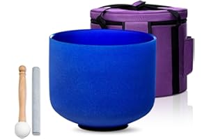 SOUNDELLO Indigo A Note Third Eye Chakra 8 inch Quartz Crystal Singing Bowl, for Healing Mindfulness Meditation Yoga Sound Baths, with Case Rubber Mallet