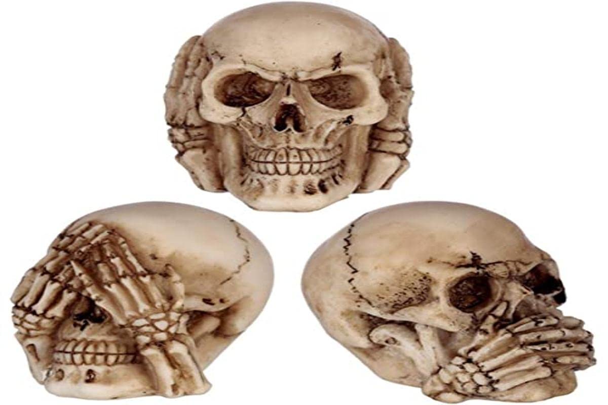 Puckator Set of 3 Small See No, Hear No, Speak No Evil Skulls - Home Living Room Decoration - Gifts For Men Women