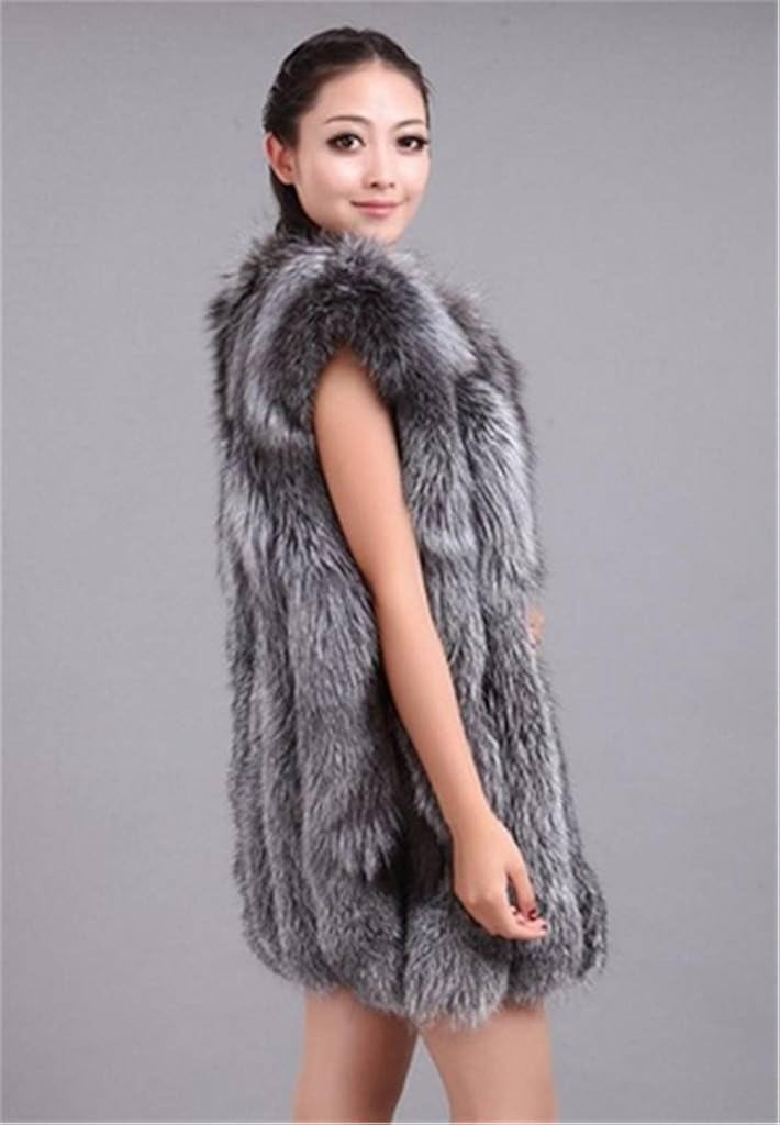 YR Lover Women's Vertical Texture Whole Skin Silver Fox Fur Vest Waistcoat at  Women's Coats Shop