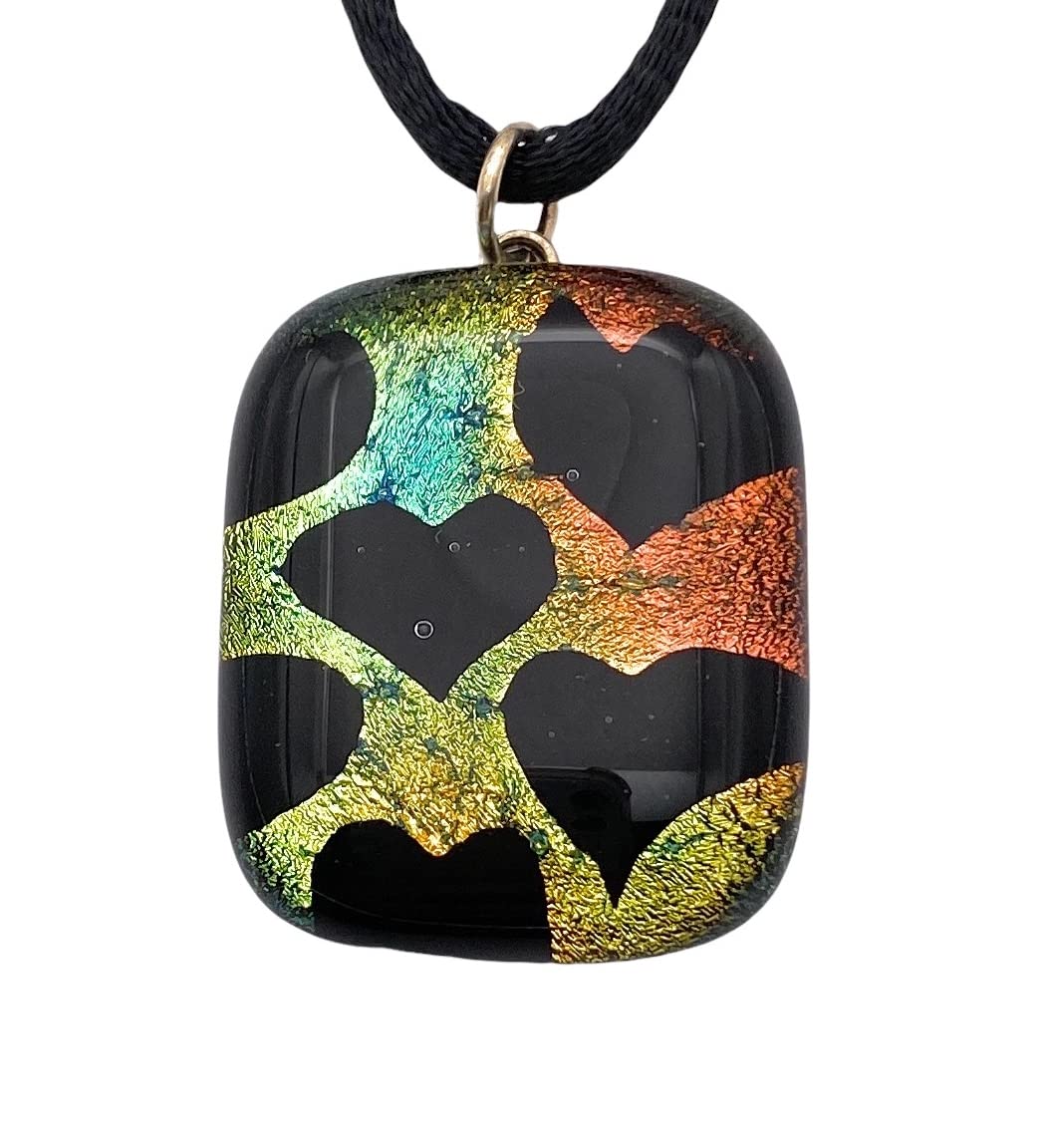 Heart Pendant, Heart Necklace, Glass Pendant, Dichroic Glass Pendant, Handmade Glass Pendant, Rainbow Pendant, Multicoloured Pendant, 2.5cm x 2cm